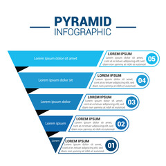 Pyramid Infographic, funnel pyramid business infographic with 5 charts. Template can be edited, recolored, editable. EPS Vector	