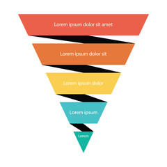 Pyramid Infographic, funnel pyramid business infographic with 5 charts. Template can be edited, recolored, editable. EPS Vector	