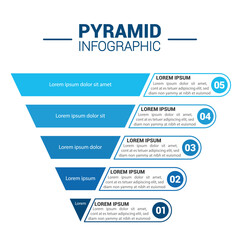 Pyramid Infographic, funnel pyramid business infographic with 5 charts. Template can be edited, recolored, editable. EPS Vector	