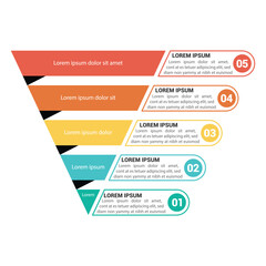 Pyramid Infographic, funnel pyramid business infographic with 5 charts. Template can be edited, recolored, editable. EPS Vector	