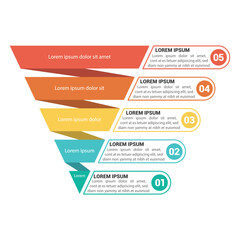 Pyramid Infographic, funnel pyramid business infographic with 5 charts. Template can be edited, recolored, editable. EPS Vector	