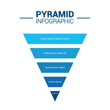 Pyramid Infographic, funnel pyramid business infographic with 5 charts. Template can be edited, recolored, editable. EPS Vector	