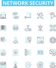 Network security vector line icons set. Network, Security, Cyber, Intrusion, Firewall, Malware, Antivirus illustration outline concept symbols and signs