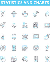 Statistics and charts vector line icons set. Statistics, Charts, Graphs, Plots, Histograms, Tables, Frequency illustration outline concept symbols and signs