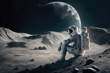 Astronaut On The Moon Looking Towards A Distant Earth Generative AI
