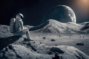 Astronaut On The Moon Looking Towards A Distant Earth Generative AI