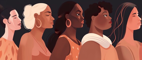 Diverse group of woman, African American, body positive. (Generative AI)
