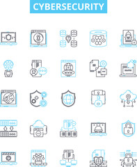 Cybersecurity vector line icons set. Cybersecurity, Cyberdefense, Cyberattack, Network Security, Encryption, Firewalls, Security Protocols illustration outline concept symbols and signs
