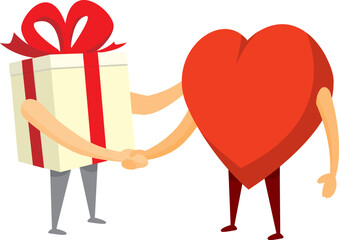 Gift and heart handshake