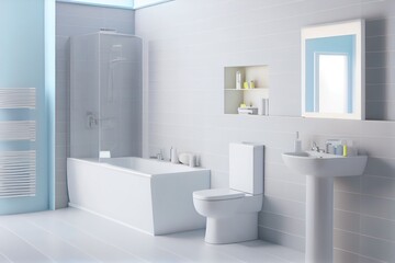 Fototapeta na wymiar modern bathroom with white tiles