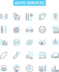 Auto services vector line icons set. Repair, Service, Tune-up, Parts, Diagnosis, Oil, Brakes illustration outline concept symbols and signs