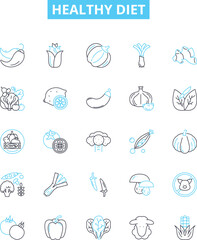 Healthy diet vector line icons set. Diet, Healthy, Nutrition, Fruits, Vegetables, Wholefoods, Lean illustration outline concept symbols and signs