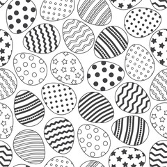 Easter egg seamless pattern outline design, black line background. Vector illustration