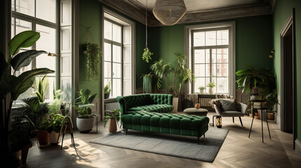 interior, room, furniture, home, green couch