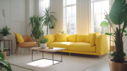interior, room, furniture, home, yellow couch