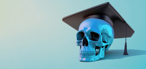 The skull of a man wearing a traditional Graduate cap. The concept of graduation from school, university, education, study. Illustration, generated  AI