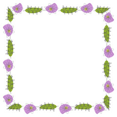 Template frame of spring flowers line art on a white background. Floral design for wedding invitation, banner, poster. Colored. Square.