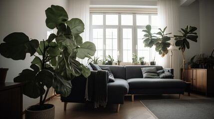 interior, room, furniture, home, black couch