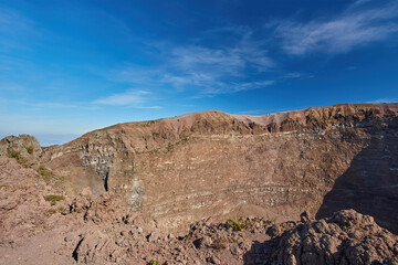 Vesuvius volcano crater next to Naples in a summer day