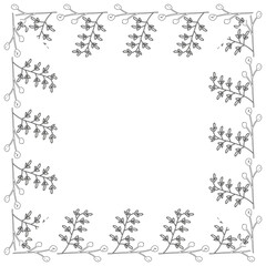 Template frame of spring flowers line art on a white background. Square. Floral design for wedding invitation, banner, poster.