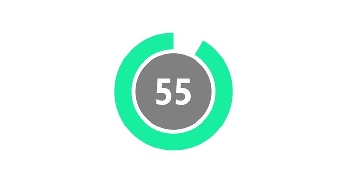 Countdown timer from 60 to 0 seconds realtime. Modern flat design of countdown animation on white background. 4K resolution.