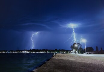 Long exposure of thunderstorm at lake Palić, north of Serbia