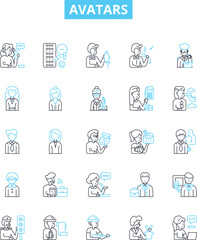 Avatars vector line icons set. Personas, Characters, Forms, Idols, Avatars, Representations, Embodiments illustration outline concept symbols and signs