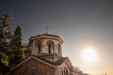 Selective blur on the steeple tower of the Kapela Svete Petke crkva, or the chapel church of saint petka (sveta Petka) in the Kalamegdan fortress park of Belgrade, Serbia, a Serbian orthodox church/