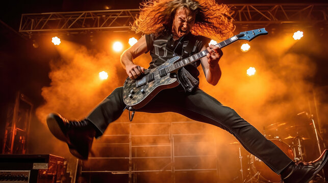 "Fierce Metal Guitarist Shredding on Stage" (Generative AI)