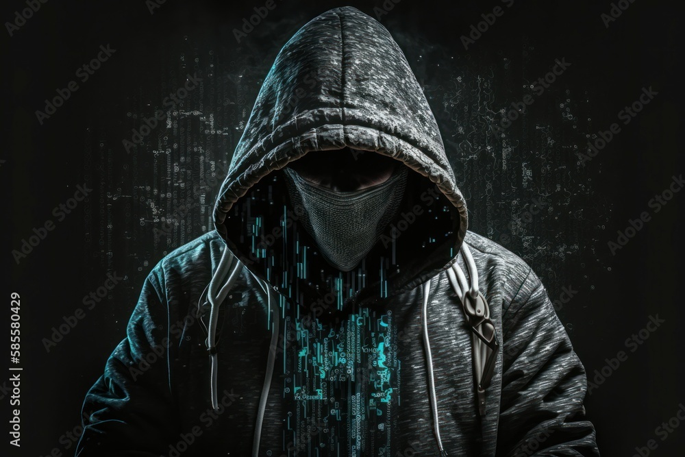 Aufkleber web hacker in a hood. ai generated, human enhanced. background