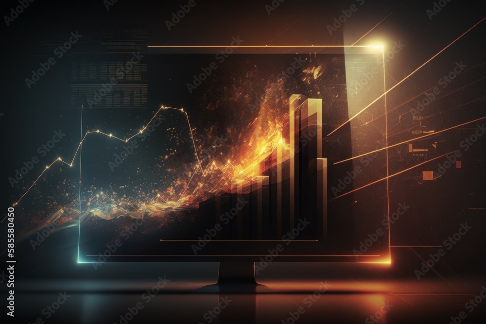 Poster computer monitor with analytical data visualization. ai generated, human enhanced