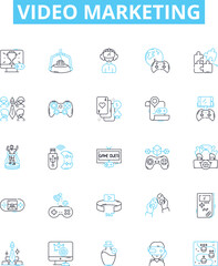 Video marketing vector line icons set. Video, Marketing, Advertising, Promotion, Campaign, Visual, Content illustration outline concept symbols and signs