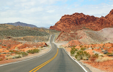 Fototapeta na wymiar Scenic road in Valley of Fire State Park, Nevada
