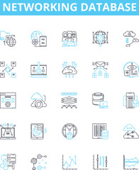 Networking database vector line icons set. Network, Database, SQL, Connection, Table, Schema, Keys illustration outline concept symbols and signs