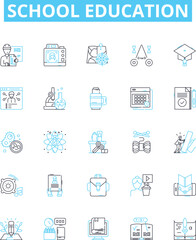 School education vector line icons set. School, Education, Learning, Knowledge, Classroom, Students, Teacher illustration outline concept symbols and signs