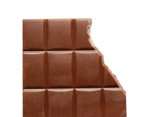 Delicious chocolate bar isolated on white background, closeup