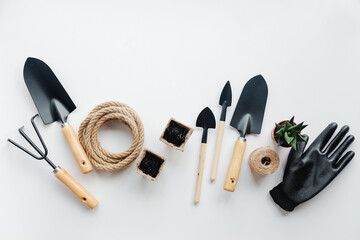 Set of gardening tools on a white background