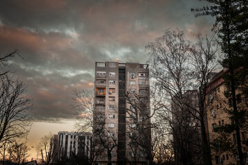 Selective blur on a High rise building from Novi Beograd, in Belgrade, Serbia, a traditional...