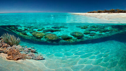 Crystal clear turquoise blue water of the Ningaloo Reef, Western Australia