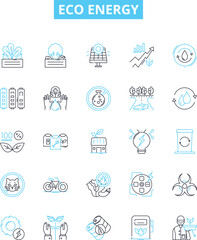 Eco energy vector line icons set. Eco-energy, Sustainable, Renewable, Solar, Wind, Hydro, Biomass illustration outline concept symbols and signs