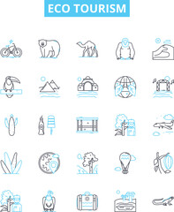 Eco tourism vector line icons set. Eco-tourism, conservation, sustainability, green, ecology, carbon, recycling illustration outline concept symbols and signs