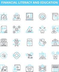 Financial literacy and education vector line icons set. Financial, Literacy, Education, Money, Banking, Investing, Saving illustration outline concept symbols and signs