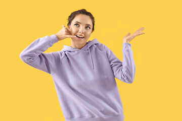 Young woman showing 