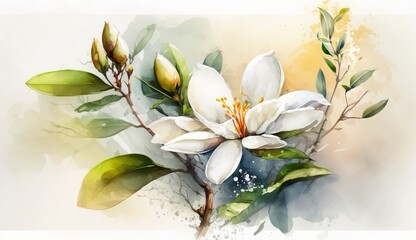 Watercolor Painting of a Jasmine Flower