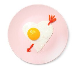 Plate with cute children's breakfast on white background