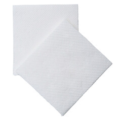 Two folded pieces of white tissue paper or napkin in stack tidily prepared for use in toilet or restroom isolated on white background with clipping path