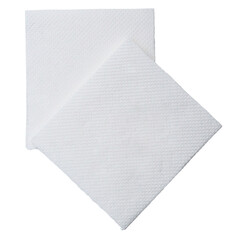 Two folded pieces of white tissue paper or napkin in stack tidily prepared for use in toilet or restroom isolated on white background with clipping path in png format