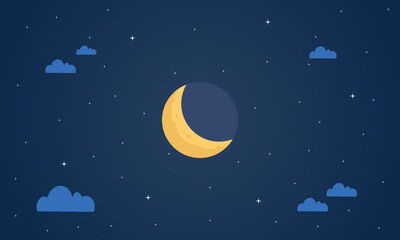 Fototapeta premium Vector night sky clouds. Moonlight. Background design. Flat style