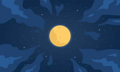Vector night sky clouds. Moonlight. Background design. Flat style