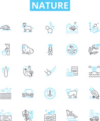 Nature vector line icons set. Wild, Outdoors, Environment, Landscape, Trees, Grass, Flowers illustration outline concept symbols and signs